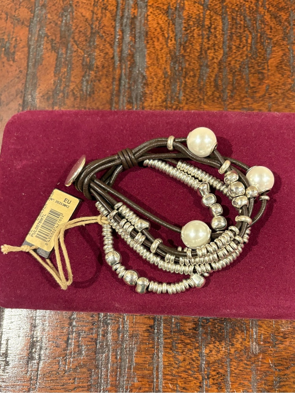 UNO de 50 Leather Bead Bracelet With Pearls